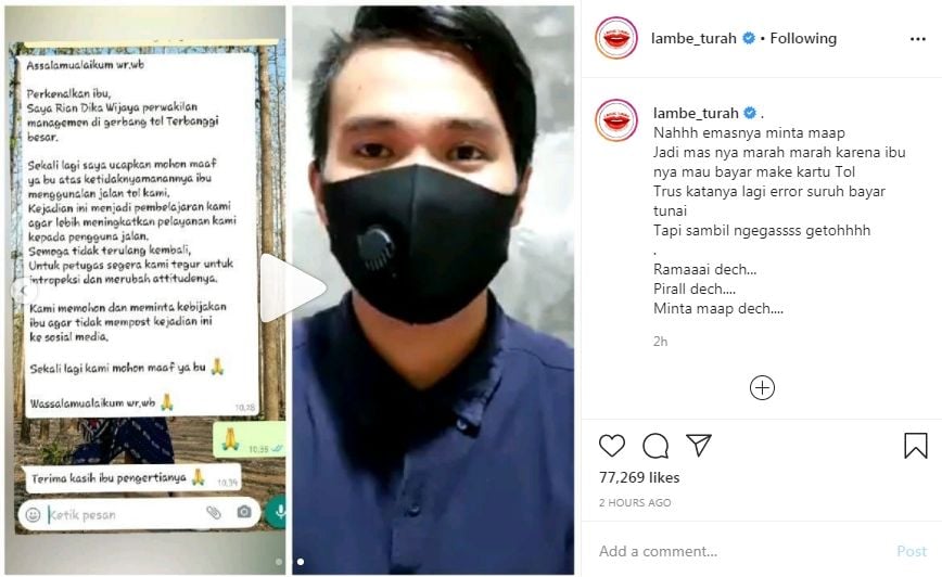 Petugas Tol Paksa Pengguna Bayar dengan Uang Tunai akhirnya minta maaf (ist)