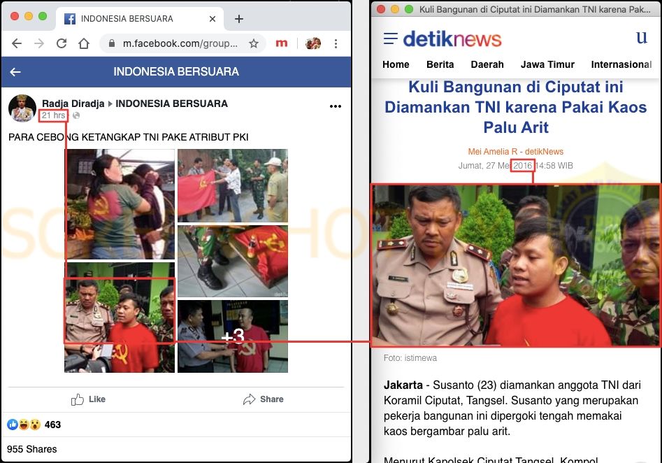 Cek fakta: cebong ditangkap TNI karena pakai atribut PKI (Turnbackhoax.id)