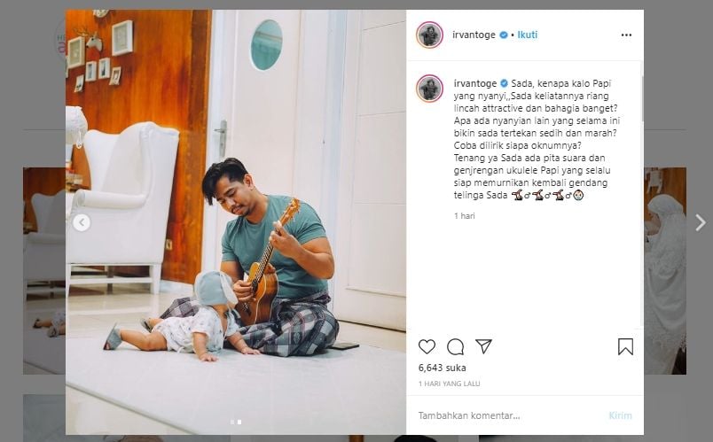 Unggahan suami Fitri Tropica, Irvan Hanafi, di Instagram. (Instagram/@irvantoge)