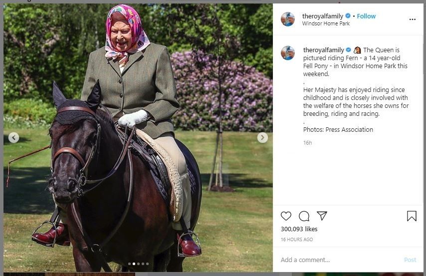 Ratu Elizabeth Muncul di Depan Publik Naik Kuda Poni (instagram.com/theroyalfamily)