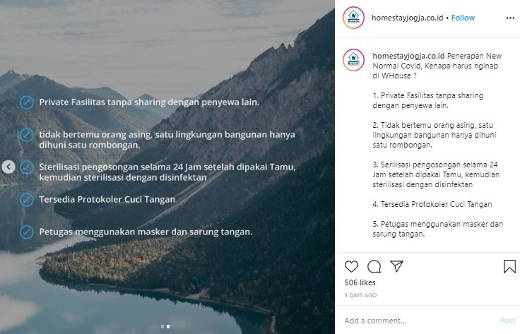 Agen Guest House di Yogyakarta Ini Aplikasikan Protokoler New Normal. (Instagram/@guesthousejogja.co.id)