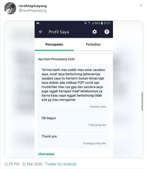 Penumpang bohong bawa saudara PDP naik ojol (Twitter/recehtapisayng)