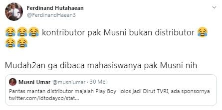 Ferdinand Hutahaean revisi Rektor UIC salah ketik distributor (Twitter/ferdinandhaean2)