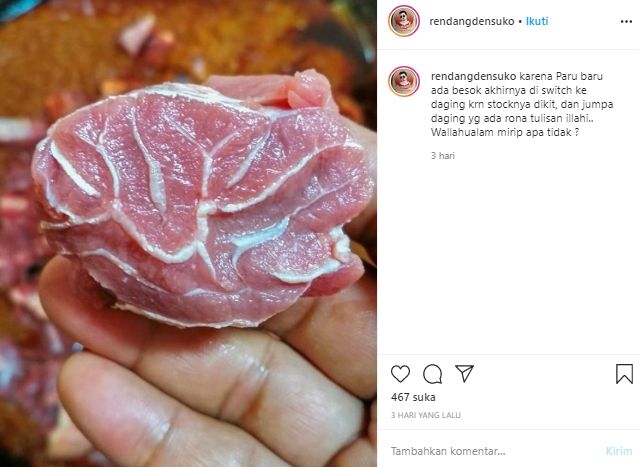 Denny Sumargo temukan keunikan pada guratan daging. (Instagram/@rendangdensuko)