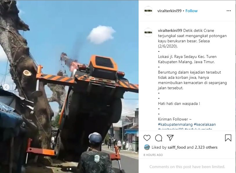 Crane terjungkir di Jawa Timur (Instagram/viralterkini99)