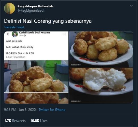 Mirip Perkedel, Orang Ini Ciptakan Sajian Nasi Goreng yang Sesungguhnya. (Twitter/@kegblgnunfaedah)