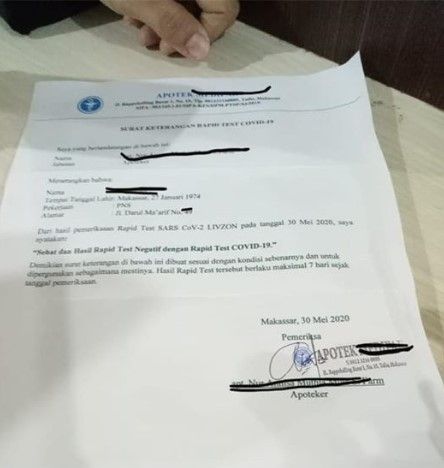 Geger Apoteker Di Makassar Keluarkan Surat Bebas Covid 19 Ini Faktanya