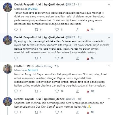 Twitwar Uki PSI dan Arie Kriting soal Gusdur dan Papua (Twitter).