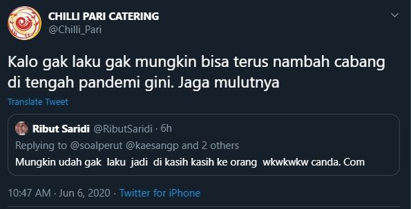 Usahanya Disebut Sudah Tak Laku, Gibran Semprot Warganet: Jaga Mulutnya. (twitter.com/Chilli_Pari)