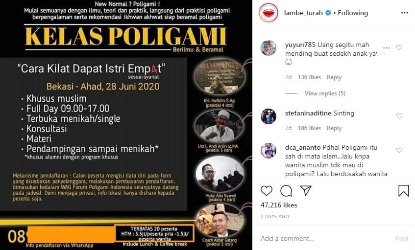 Heboh kelas poligami (Instagram/lambe_turah)