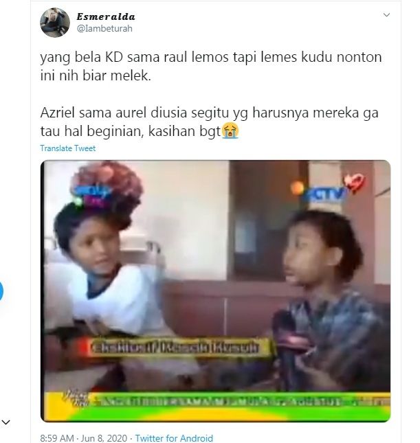 Video lawas wawancara Aurel Hermansyah dan Azriel Hermansyah diunggah akun twitter @lambeturah 