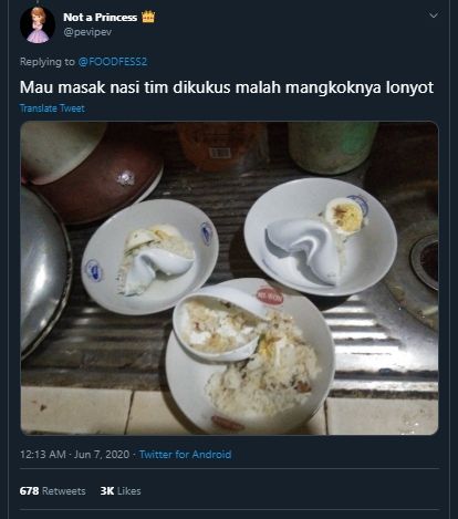 Niat Hati  Buat Nasi Tim Lezat, Endingnya Malah Nyesek Sekaligus Ngakak. (Twitter/@pevipev)