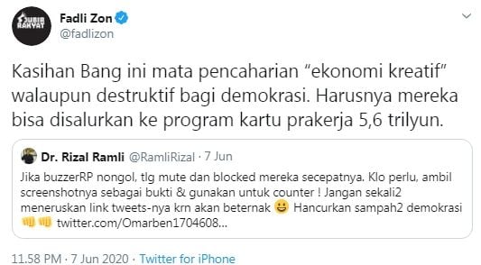 Fadli Zon beri sindiran menohok ke buzzer Istana (Twitter/fadlizon)