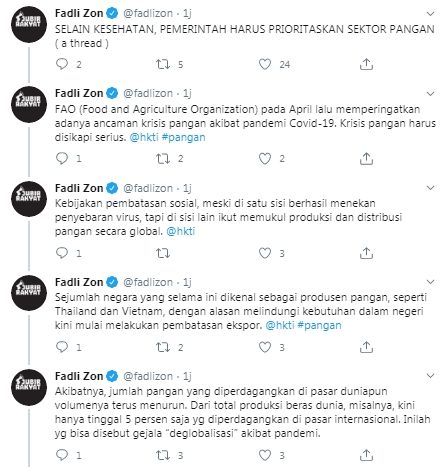 Fadli Zon minta pemerintah beri subsidi petani untuk selamatkan pangan dalam negeri (Twitter)