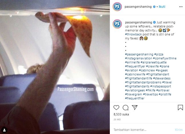 Joroknya Kebangetan, Orang Ini Nekat Panaskan Pizza di Lampu Kabin Pesawat. (Instagram/@passengershamming)