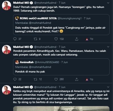 Kicauan Menkopolhukam Mahfud MD soal lulusan pondok pesantren. [@mohmahfudmd / Twitter]