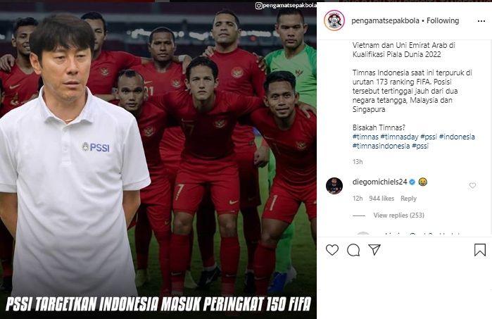 Reaksi Diego Michiels soal target Timnas Indonesia. (Instagram/@pengamatsepakbola).