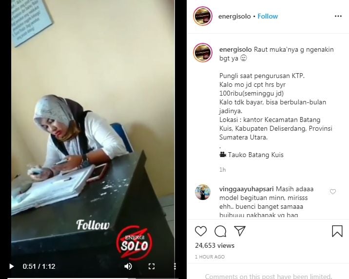 pungli urus KTP di Deli Serdang (Instagram/energisolo)