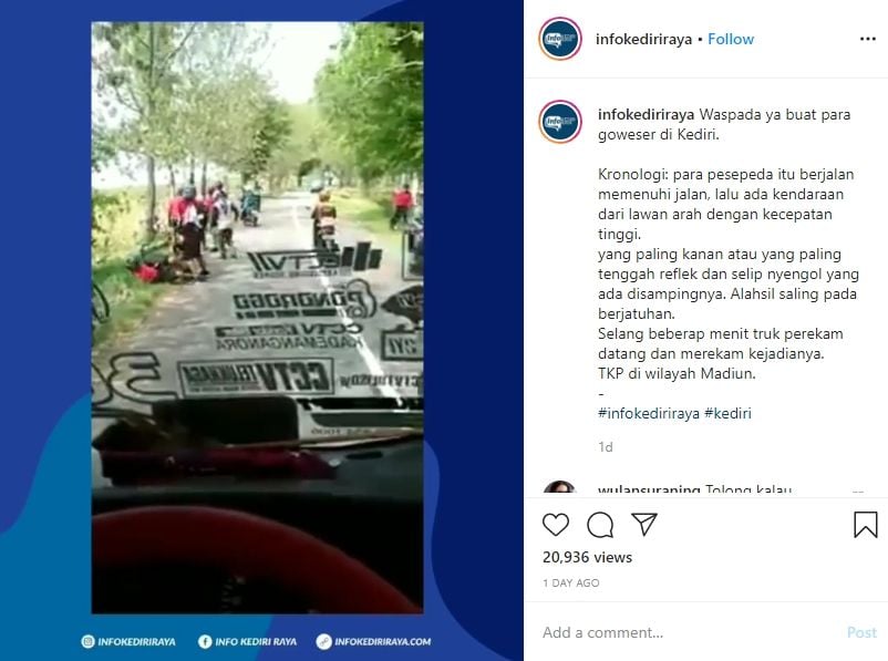 Viral pesepeda tersenggol pemobil. (Instagram/@infokediri)