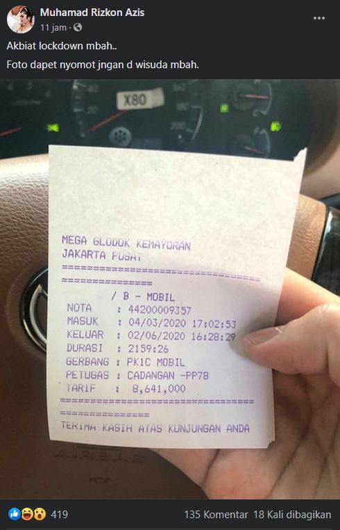 Tarif parkir yang bikin ngilu. (Facebook)