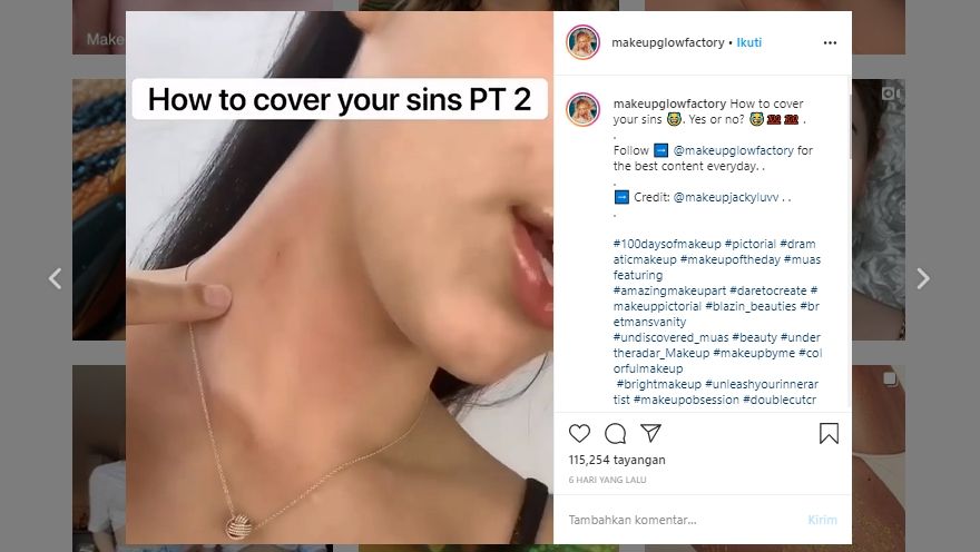 Tutorial makeup untuk menghilangkan bekas cupang di leher. (Instagram/@makeupglowfactory)