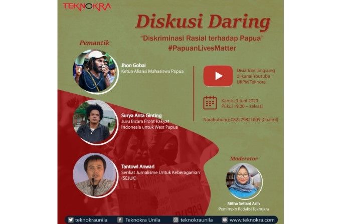 Diskusi daring bertajuk "Diskriminasi Rasial terhadap Papua".yang dinisiasi LPM Teknokra Unila. [Teknokra]