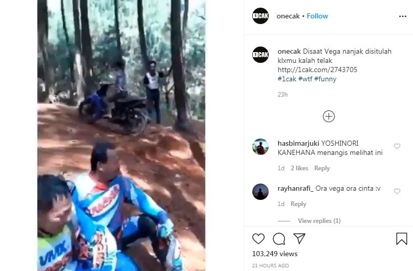 Motor vega kalahkan KLX di lintasan ekstrem (Instagram/onecak)