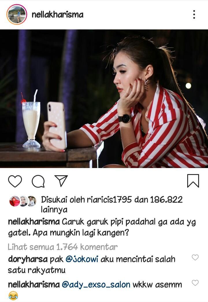 Unggahan Nella Kharisma yang dikomentari Dory Harsa [Instagram/@nellakharisma]