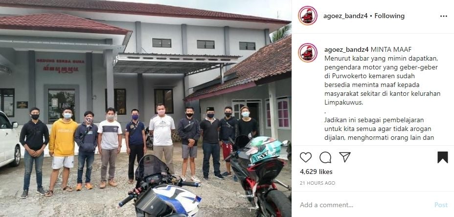 Pemotor yang sempat viral karena geber-geber. (Instagram/@agoez_bandz4)