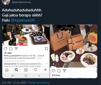 netizen kaget lihat foto-foto jaksa fedrik yang tersebar di media sosial. [@berniemhmmd_ / twitter]