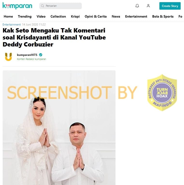 Cek fakta akun Kak Seto komentari klaridikasi Krisdayanti (Turnbackhoax.id)