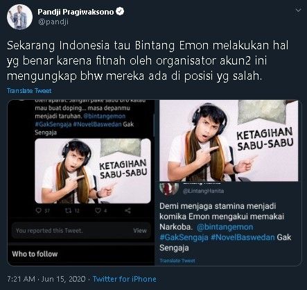 Komika Bintang Emon diserang buzzer. (Twitter/@pandji)