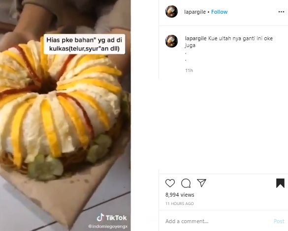 Cuma Modal Rp 5 Ribu, Warganet Ini Buat Kejutan Ultah Kue Indomie Mewah. (Instagram/@lapergile)