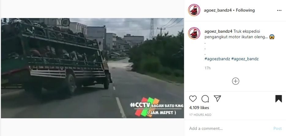 Viral truk oleng saat angkut motor baru. (Instagram)