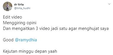 Cuitan dr. Tirta akan polisikan akun Twitter @ramydhia (Twitter).