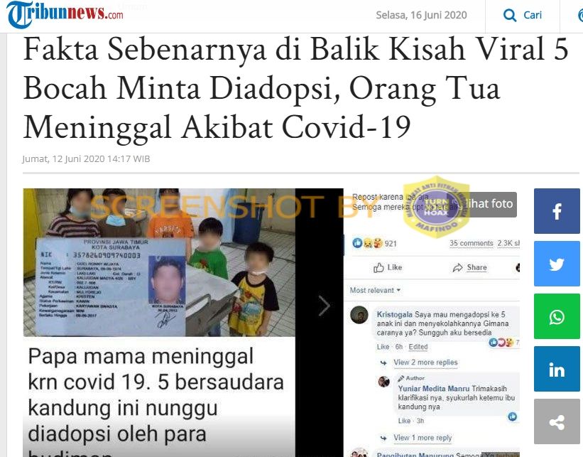 lima bersaudara menunggu diadopsi karena orang tua meniggal kena corona (Turnbackhoax.id)