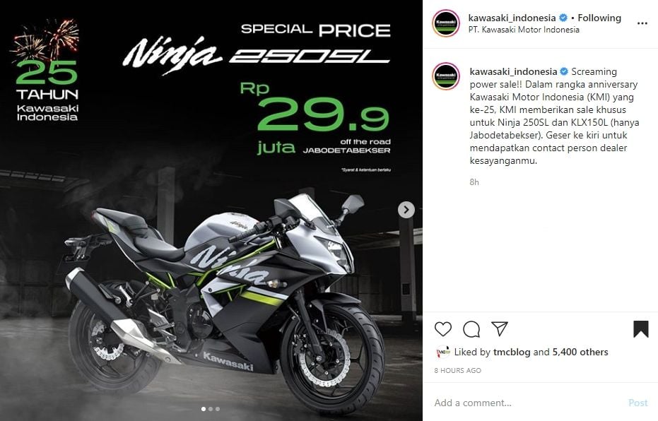 Diskon Kawasaki Ninja. (Instagram)