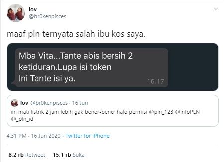 Cuitan kocak warganet marah-marah ke PLN (Twitter).