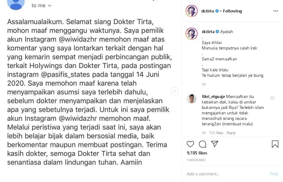 Unggahan dr Tirta - (Instagram/@dr.tirta)