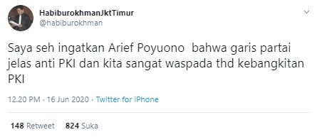 Klarifikasi Habiburokhman soal pernyataan Arief Puyuono (Twitter).