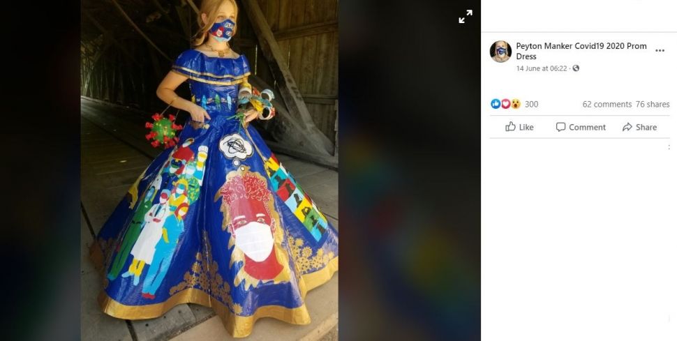 Gaun Bertema Corona dari Selotip (facebook.com/Peyton-Manker-Covid19-2020-Prom-Dress)
