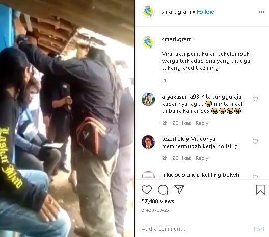 Pria diduga tukang kredit dihajar warga. (Instagram/@smart.gram)