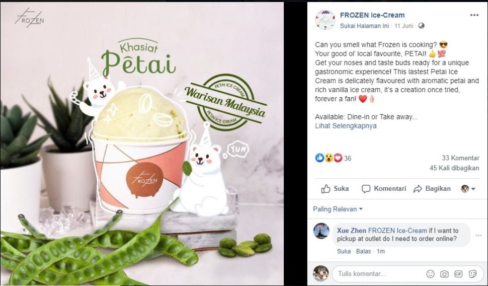 Es krim rasa petai. (Dok: Facebook/FROZEN Ice-Cream)