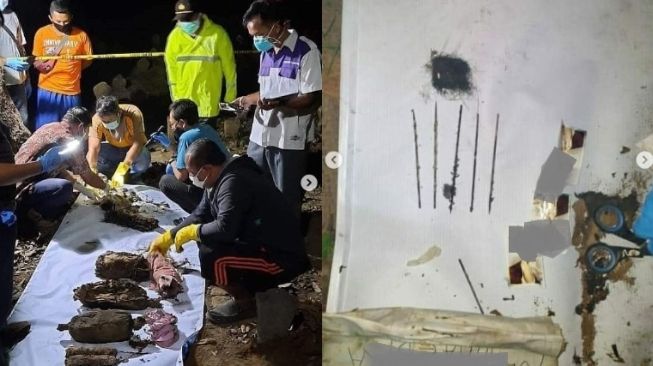 Penemuan 9 bungkusan pocong bangkai ayam dan jarum di sebuah makam di Kudus (Instagram)