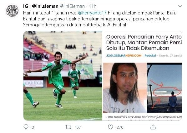 Warganet kenang kepergian legenda Persis Solo Ferry Anto - (Twitter/@IniSleman)