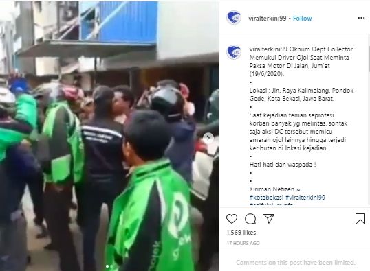 Aksi baku hantam driver ojol dengan debt collector (Instagram).