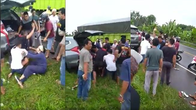 Viral Aksi Anggota Polisi dan Istri Cegah Penjambret Diamuk Massa (Facebook)