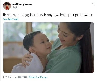 Bintang iklan minyak telon disebut mirip Menhan Prabowo. (Twitter)