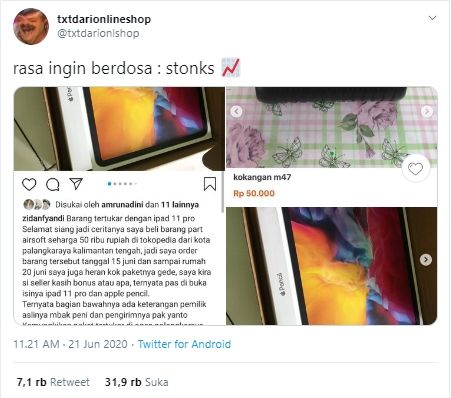 Cerita warganet barang tertukar dengan Ipad 11 Pro (Twitter).