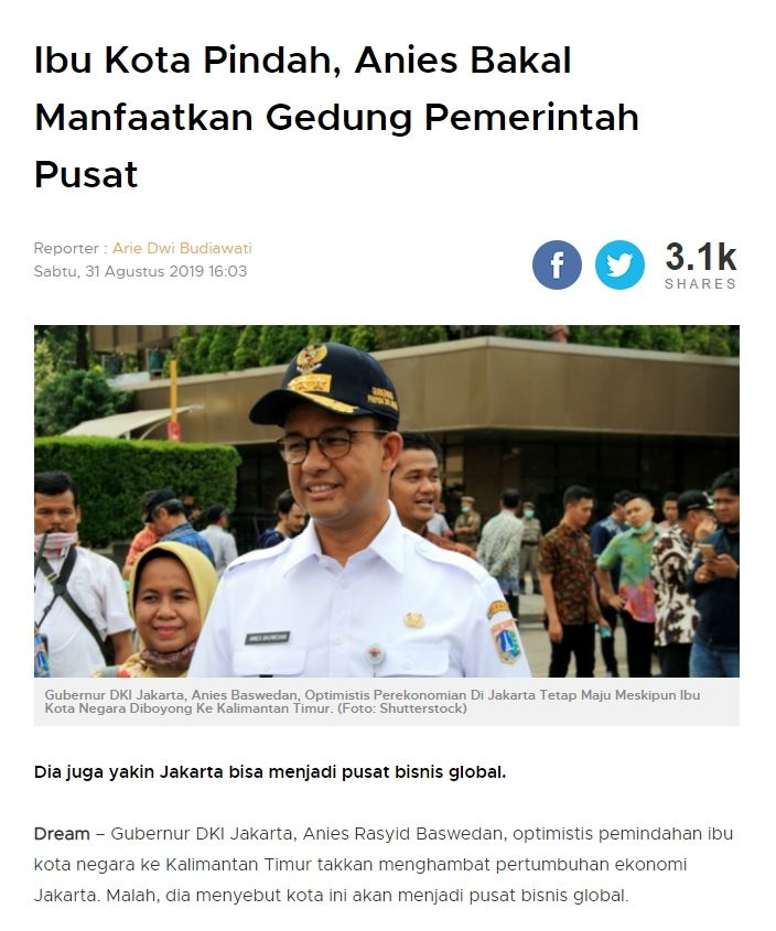 Anies akan jual gedung pemerintah pusat jika ibu kota pindah (Turnbackhoax.id)